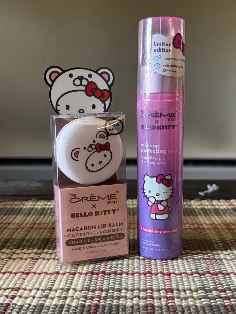 The Crème Shop x Hello Kitty Pink Makeup Perfecting Mist & Macaron Lip Balm Set